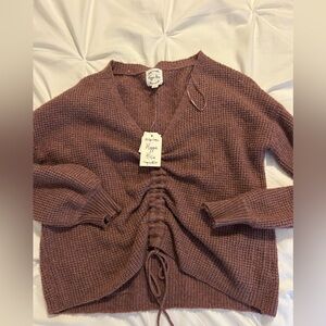 Hippie Rose Dusky Mauve V-Neck Drawstring Knit Sweater